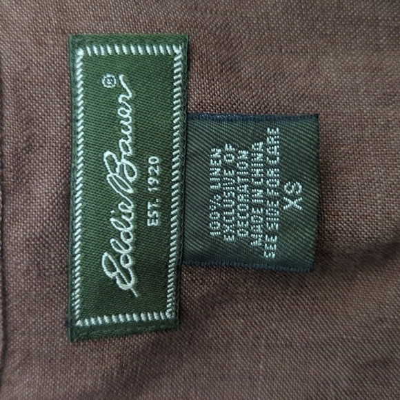 Eddie Bayer 100% Linen Botton Down V-Neck Top Brown Women's XS Lagenlook - Picture 9 of 14